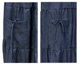 Baby'O Women's' Long Ankle Length Summer Weight Cargo Pocket Denim Tiered Prairie Skirt