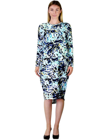 Women's Aqua Splash Water Colored Print Comfy Cover Up Midi Dress