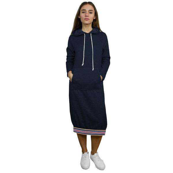navy blue hoodie dress Women's Stripe Trimmed Sweatshirt Hoodie Dress, Size: XS, Gray