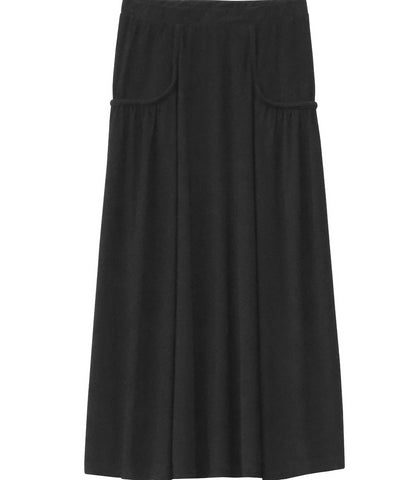 Girl's Black Faux Pocket Stretch Knit Ankle Length Skirt