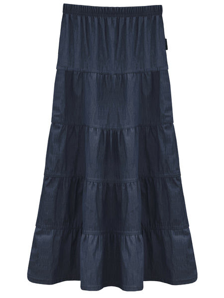 Girl's Ankle Length Long Denim 5 Tiered Skirt 4 to 18 years old