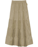 Girl's Ankle Length Long Denim 5 Tiered Skirt Khaki