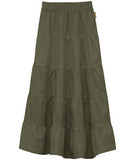 Girl's Ankle Length Long Denim 5 Tiered Skirt Olive