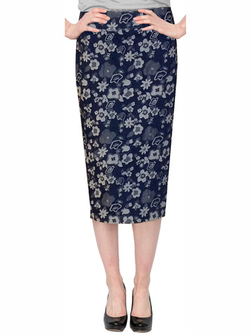 Women's Below The Knee Stretch Denim Floral Print Pencil Skirt