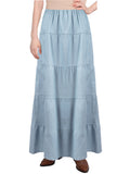 Women's Ankle Length Tiered Long Denim Prairie Skirt