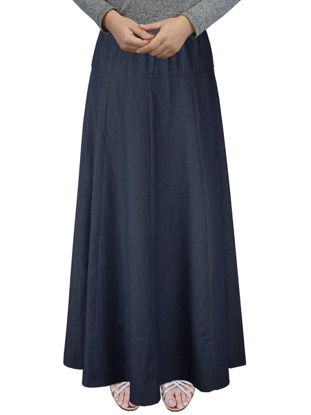 Women's Ultra Soft Lightweight Denim Fit and Flare A-Line Maxi Skirt