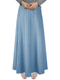 Women's Ultra Soft Lightweight Denim Fit and Flare A-Line Maxi Skirt