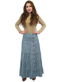 Women's Button Front Long Ankle Length Tiered Denim Prairie Skirt