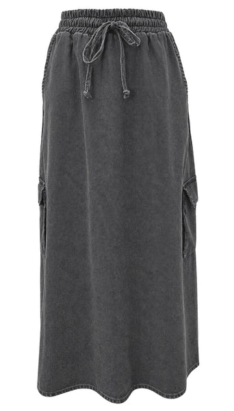 Women's 100% Cotton Lightweight Denim Cargo Pocket Maxi Skirt