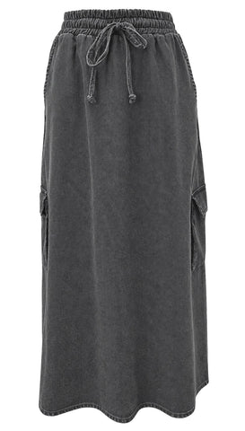 Women's 100% Cotton Lightweight Denim Cargo Pocket Maxi Skirt