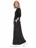 Women's 100% Cotton Lightweight Denim Cargo Pocket Maxi Skirt