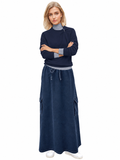 Women's 100% Cotton Lightweight Denim Cargo Pocket Maxi Skirt