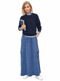 Women's 100% Cotton Lightweight Denim Cargo Pocket Maxi Skirt
