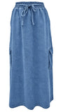Women's 100% Cotton Lightweight Denim Cargo Pocket Maxi Skirt