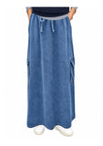 Women's 100% Cotton Lightweight Denim Cargo Pocket Maxi Skirt