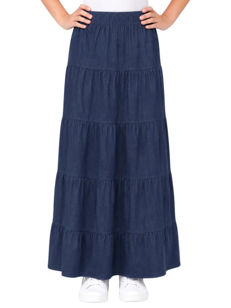 Girl's Ankle Length Long Denim 5 Tiered Skirt 4 to 18 years old