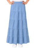 Girl's Ankle Length Long Denim 5 Tiered Skirt 4 to 18 years old