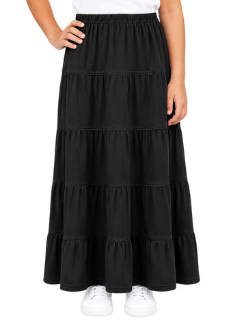 Girl's Ankle Length Long Slinky Knit 5 Tiered Skirt