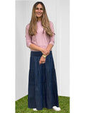Baby'O Women's' Long Ankle Length Smocked Waist Summer Weight Denim Tiered Western Prairie Skirt