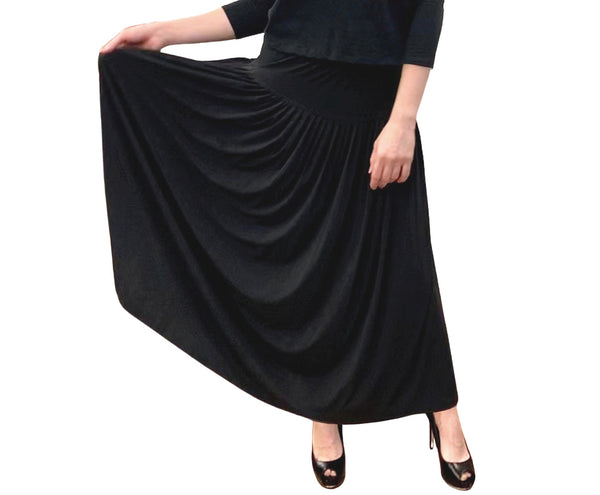 Women's Original Black Slinky Knit BIZ Style Ankle Length Long Skirt