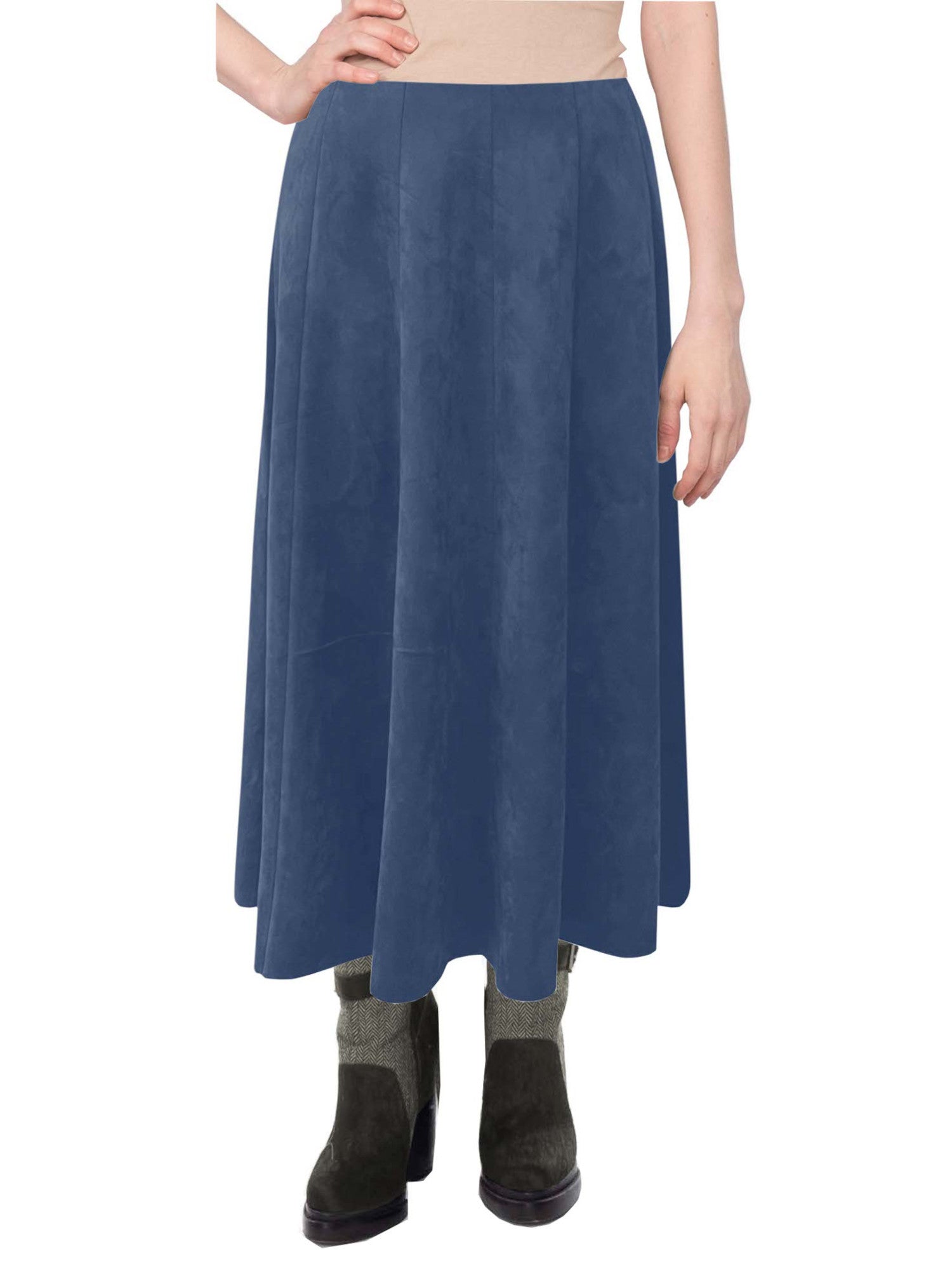 ★E.B.M★ Suede unbalanced flare skirt EMP1WSK030 CB INV Zip Flared Scuba Suede Skirt at Amazon Women's