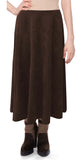 Baby'O Womens Midi Length Faux Suede Western Style Stretch Panel Flare Skirt