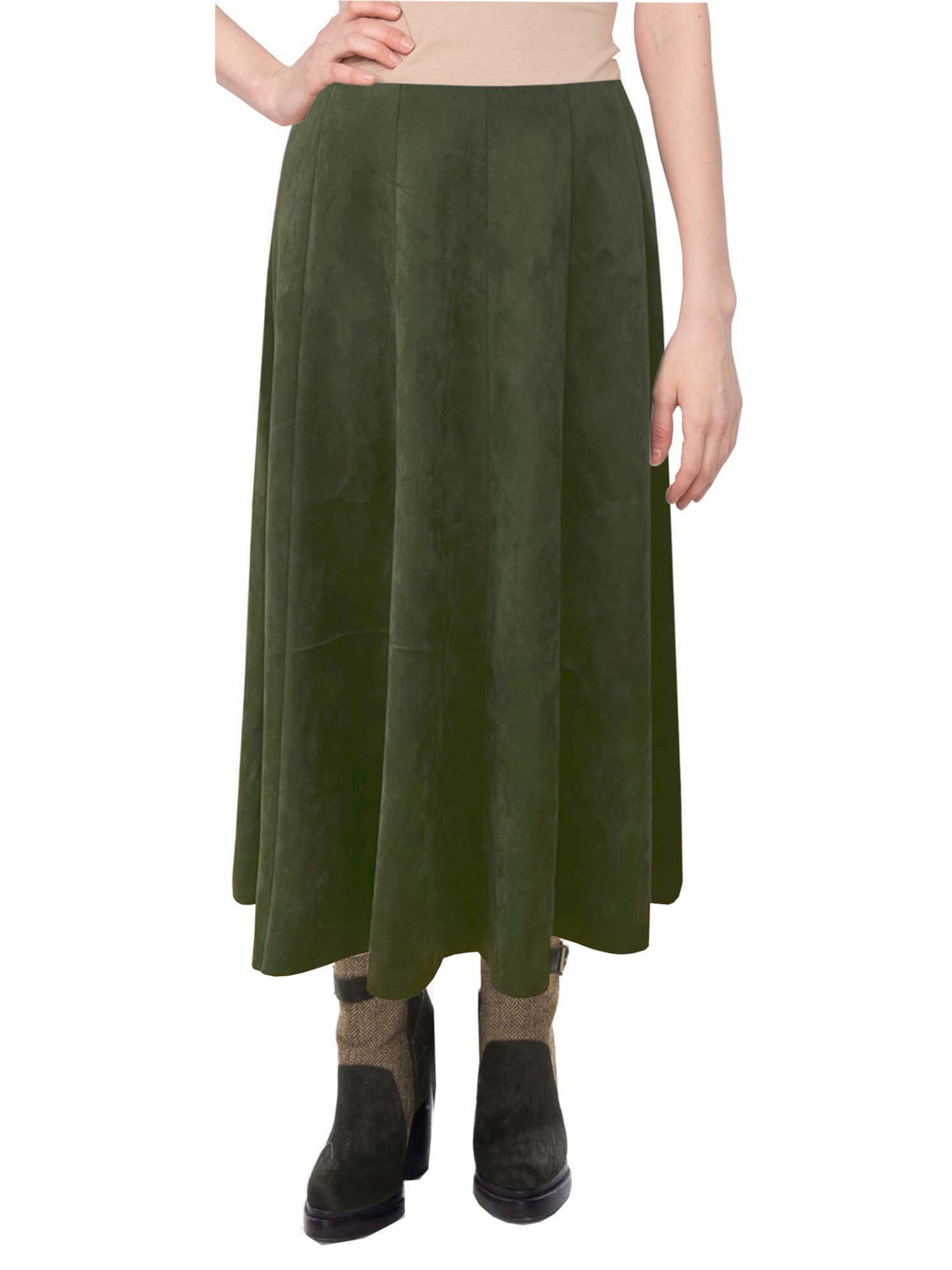 ★E.B.M★ Suede unbalanced flare skirt EMP1WSK030 CB INV Zip Flared Scuba Suede Skirt at Amazon Women's