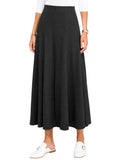 Women's Lightweight Faux Denim Stretch Knit 34" MIdi/Ankle Length 12 Panel Skirt
