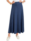 Women's Lightweight Faux Denim Stretch Knit 34" MIdi/Ankle Length 12 Panel Skirt