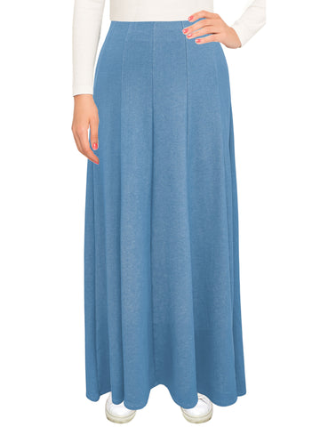 Women's Lightweight Faux Denim Stretch Knit Ankle Length 12 Panel Skirt