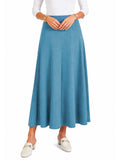 Women's Lightweight Faux Denim Stretch Knit 34" MIdi/Ankle Length 12 Panel Skirt