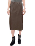 Women's Faux Leather Matte Finish Basic Modest 26" Below the Knee Length Stretch Knit Straight Skirt