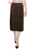 Women's Faux Leather Matte Finish Basic Modest 26" Below the Knee Length Stretch Knit Straight Skirt