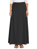 Women's Stretch Cotton Knit Panel Maxi A-Line Skirt