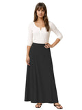 Women's Stretch Cotton Knit Panel Maxi A-Line Skirt