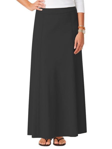 Women's Stretch Cotton Knit Panel Maxi A-Line Skirt