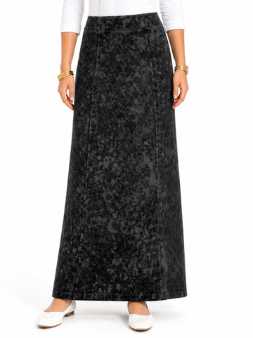 Women's Stretch Knit Acid Wash Maxi A-Line Skirt