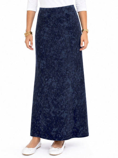 Women's Stretch Knit Acid Wash Maxi A-Line Skirt