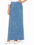 Women's Stretch Knit Acid Wash Maxi A-Line Skirt