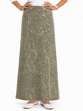 Women's Stretch Knit Acid Wash Maxi A-Line Skirt