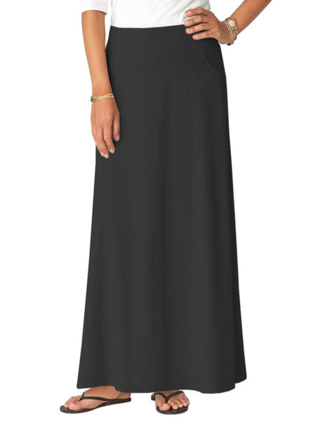Women's Stretch Cotton Knit Western Style Ankle Length A-Line Skirt