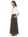 Women's Stretch Cotton Knit Western Style Ankle Length A-Line Skirt