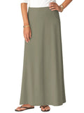 Women's Stretch Cotton Knit Western Style Ankle Length A-Line Skirt