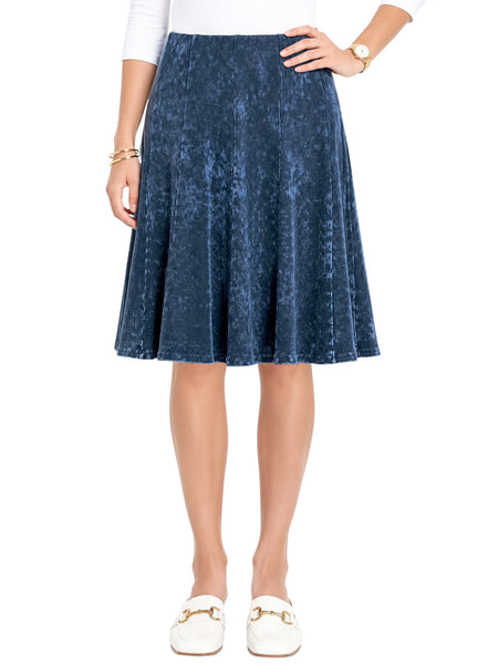 BABY O Womens/Teens Cotton Ribbed Stonewashed Stretch Denim Look Fit and Flare Panel Skirt - Choice of 25" Knee Length or 27" Below the Knee Length