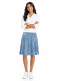BABY O Womens/Teens Cotton Ribbed Stonewashed Stretch Denim Look Fit and Flare Panel Skirt - Choice of 25" Knee Length or 27" Below the Knee Length