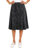BABY O Womens/Teens Cotton Ribbed Stonewashed Stretch Denim Look Fit and Flare Panel Skirt - Choice of 25" Knee Length or 27" Below the Knee Length