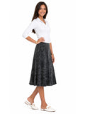 BABY O Womens/Teens Cotton Ribbed Stonewashed Stretch Denim Look Fit and Flare Panel Skirt - Choice of 25" Knee Length or 27" Below the Knee Length