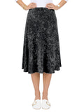 Women's / Teens Cotton Ribbed Stonewashed Stretch Denim Look Fit and Flare Panel Skirt - Choice of 25" Knee Length or 27" Below the Knee Length