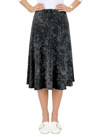 Women's / Teens Cotton Ribbed Stonewashed Stretch Denim Look Fit and Flare Panel Skirt - Choice of 25" Knee Length or 27" Below the Knee Length