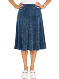 BABY O Womens/Teens Cotton Ribbed Stonewashed Stretch Denim Look Fit and Flare Panel Skirt - Choice of 25" Knee Length or 27" Below the Knee Length